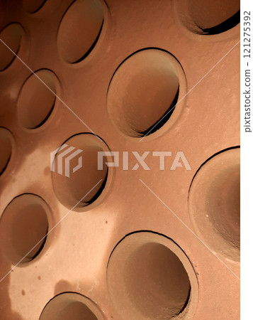 Channel openings of pipes flared in the body of the drum of a steam boiler producing heat 121275392