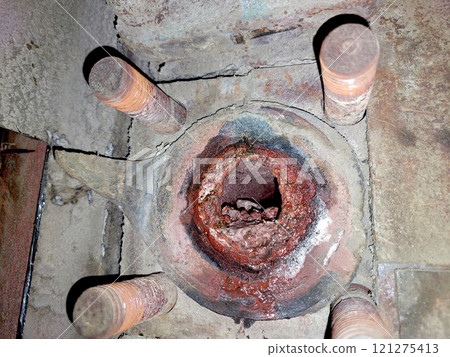 Cast Iron Steam Boiler Economizer With Clogged Pipes Due to Sediment Accumulation 121275413