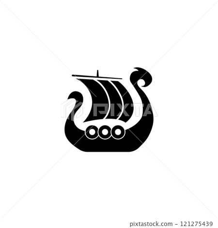 Viking warship icon with antique shields and a sail design. 121275439