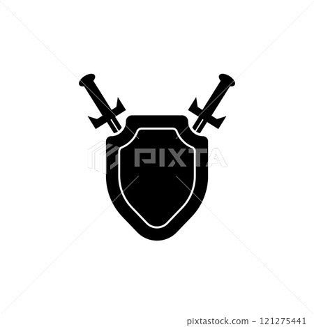 Black shield icon for medieval defense and safety themes. Black shield icon for medieval defense and safety themes. 121275441