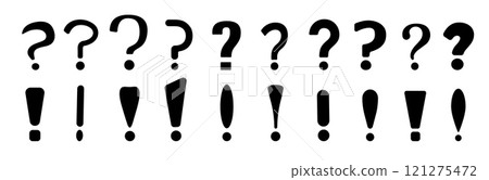Black exclamation and question marks for alerts and important messages. 121275472