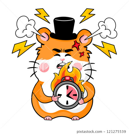 Cute hamster mascot angrily reacting to missed deadline, cartoon style 121275539
