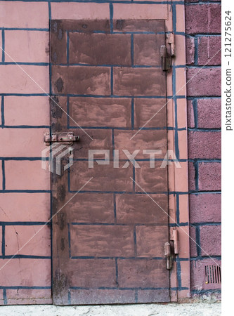 old metal door to the car garage 121275624