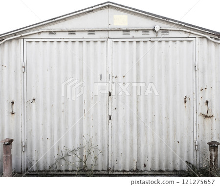 old metal door to the car garage 121275657