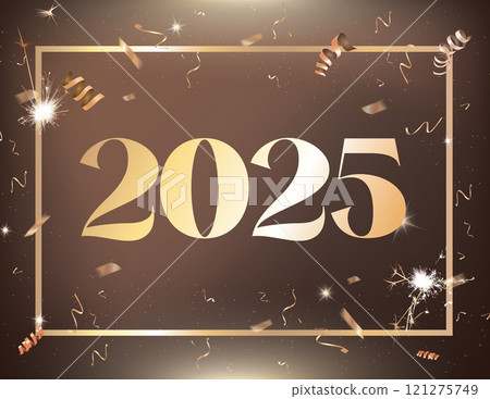 2024 2025 bronze gradient party and celebration background with golden confetti and border 121275749