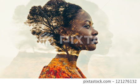 Multiple Exposure Effect Showing An African Woman 121276132