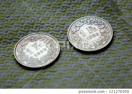 Old Swiss silver coins one franc 19th century Old Swiss silver coins one franc 19th century 121276309