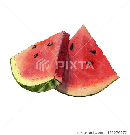 Watercolor sketch of juicy watermelon isolated on white background 121276372