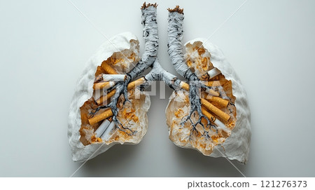 Destroyed Lungs from cigarettes - concept of lung diseases caused by smoking tobacco 121276373