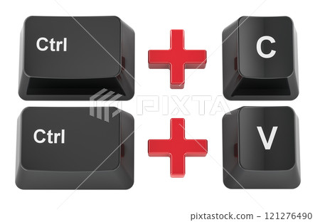 Ctrl C and Ctrl V computer keyboard buttons. Keyboard shortcuts, 3D rendering Ctrl C and Ctrl V computer keyboard buttons. Keyboard shortcuts, 3D rendering 121276490