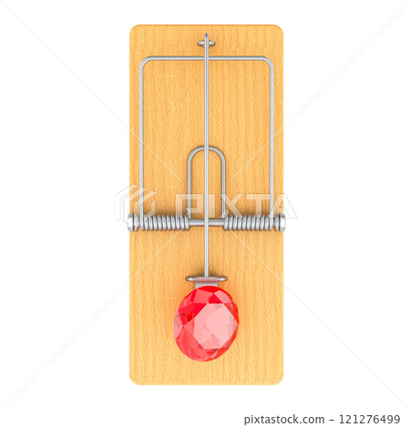 Mousetrap with red gem, top view. 3D rendering Mousetrap with red gem, top view. 3D rendering 121276499