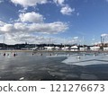 Pier with melting ice on a sunny day 121276673