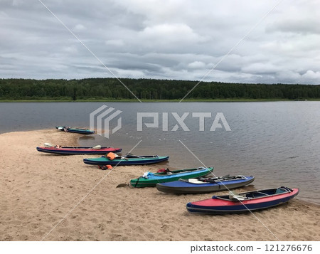 Kayaking, break on the river 121276676