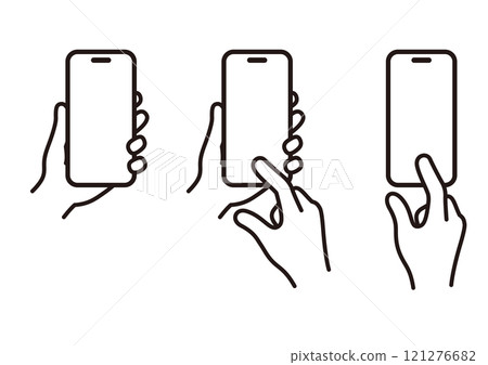 Illustration set of hands operating a smartphone 03 Icon Line drawing 121276682