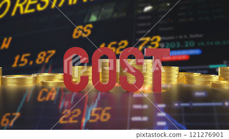 The Red cost text and gold coins for business concept 3d rendering. 121276901