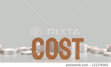 The Gold cost text and  coins for business concept 3d rendering. 121276902