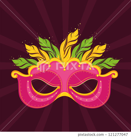 Carnival mask with pink feathers on dark Vector Carnival mask with pink feathers on dark Vector 121277047