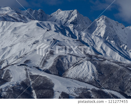 北阿爾卑斯山脈和滑雪勝地遠景長野縣白馬村 121277455