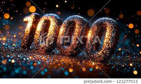 The number 1000 decorated with sparkling gold glitter The number 1000 decorated with sparkling gold glitter 121277513