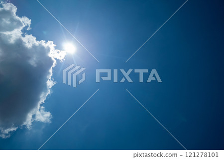 Blue sky with sun and clouds 121278101