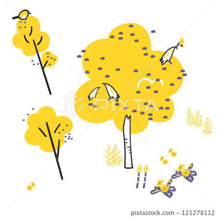 Cutely deformed cherry blossoms and birds set stock illustration material Cutely deformed cherry blossoms and birds set stock illustration material 121278112