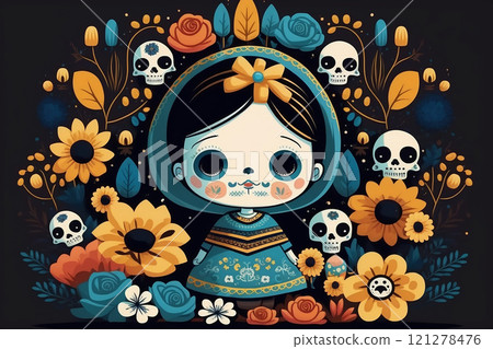 A lovely illustration of the Mexican festival known as Day of the Dead. Template vibrant wallpaper. 121278476