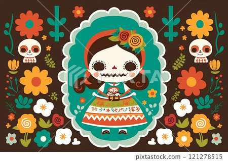 A lovely illustration of the Mexican festival known Day of the Dead. Template vibrant skulls Catrina 121278515