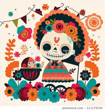 A lovely illustration of the Mexican festival known as Day of the Dead. Template vibrant wallpaper. 121278540