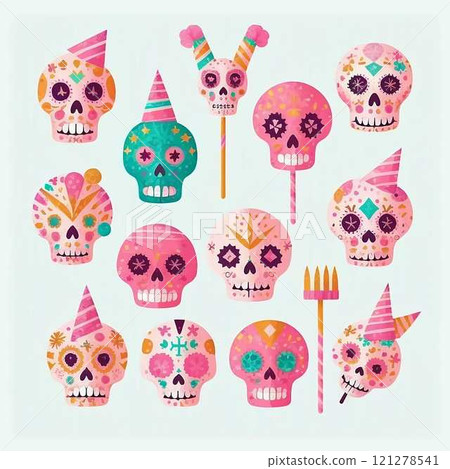 2D skull Catrina character of the Mexican festival known Day of the Dead. makeup traditional mexico 121278541