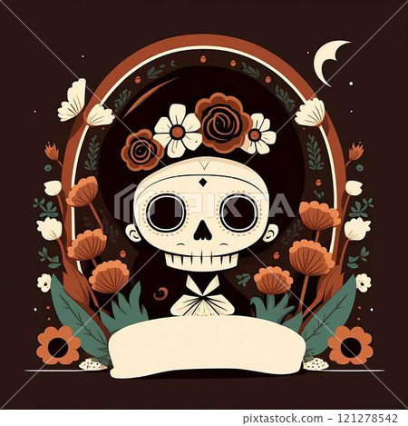 2D skull Catrina character of the Mexican festival known Day of the Dead. makeup traditional mexico 121278542