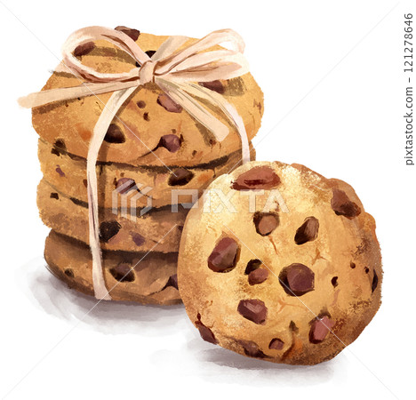hand drawn illustration of chocolate chip cookie 121278646