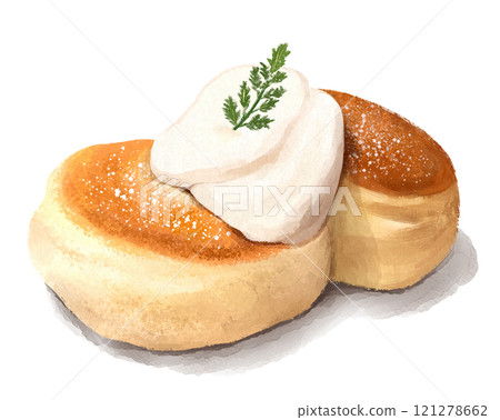 Hand drawn illustration of souffle pancakes 121278662