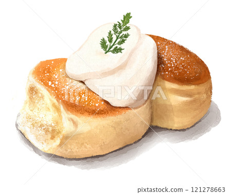 吃了一半的舒芙蕾煎餅手繪插畫 121278663