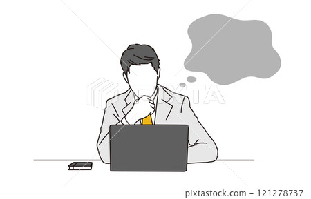 一位商人在辦公桌前憂心忡忡的簡單說明 121278737
