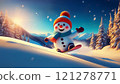 Snowman jumping on a snowboard 121278771