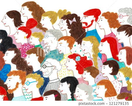 Hand-drawn illustration: People looking in the same direction 121279135