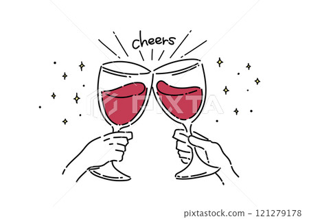 Illustration of hands toasting wine (color 01) 121279178