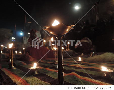Varanasi is a city on the Ganges river in northern India that has a central place in pilgrimage, death, and mourning in the Hindu world. 121279286