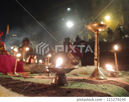 Varanasi is a city on the Ganges river in northern India that has a central place in pilgrimage, death, and mourning in the Hindu world. 121279290