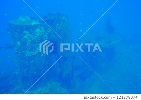 The Seatiger shipwreck when SCUBA diving off of Oahu. Wreck diving adventures with Oahu Diving, your wreck dive specialist. 121279374