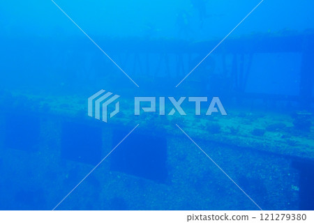 The Seatiger shipwreck when SCUBA diving off of Oahu. Wreck diving adventures with Oahu Diving, your wreck dive specialist. 121279380