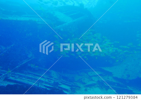 The Seatiger shipwreck when SCUBA diving off of Oahu. Wreck diving adventures with Oahu Diving, your wreck dive specialist. 121279384