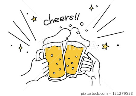 Illustration of hands toasting beer (color 01) 121279558