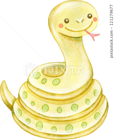 Watercolor illustration of a coiled golden snake Watercolor illustration of a coiled golden snake 121279677