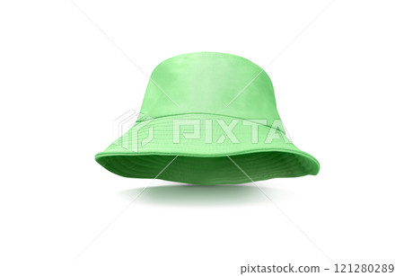 Green bucket hat on white background. 121280289