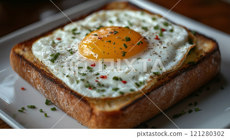 Fried egg toast 121280302