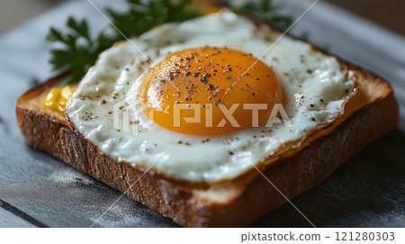 Fried egg toast 121280303