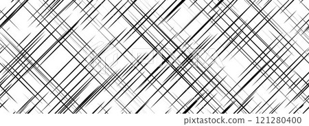 Black cross hatch seamless texture. Diagonal line repeated pattern surface. Rough sackcloth fabric background. Crosshatch linen canvas burlap overlay wallpaper. Vector textile backdrop 121280400