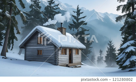 雪中的紅色小屋 121280802