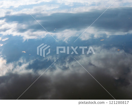Winter blue sky reflected on the water surface 03 121280817